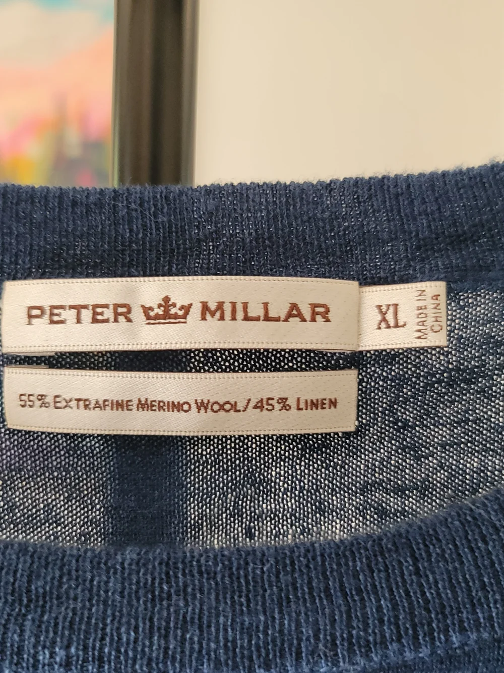 PETER MILLAR Crown Cool Crewneck Wool Linen Blend Blue Stripe Nautical Size XL